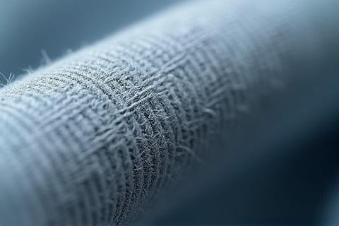 Gros plan sur un tissu en polyester recyclé, mettant en évidence sa texture durable.